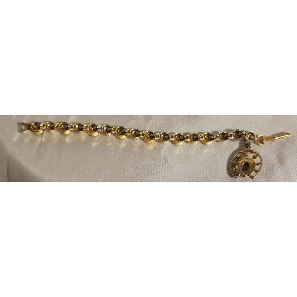 VTG Art Pepper  Gold Tone Horseshoe Charm Bracelet Faux Pearl Cabochon READ - Picture 11 of 11